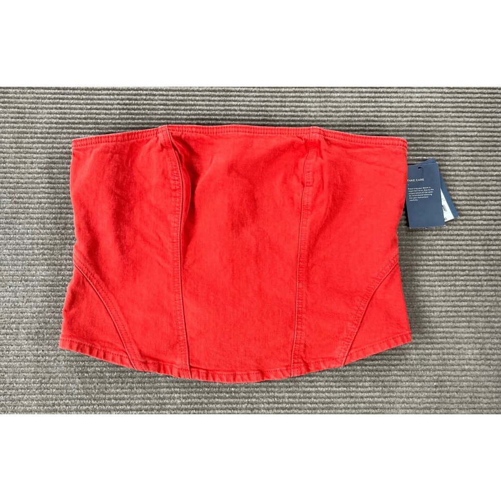 Universal Thread Womens Red Denim Tube Top Strapless Corset Zip Back Size 12